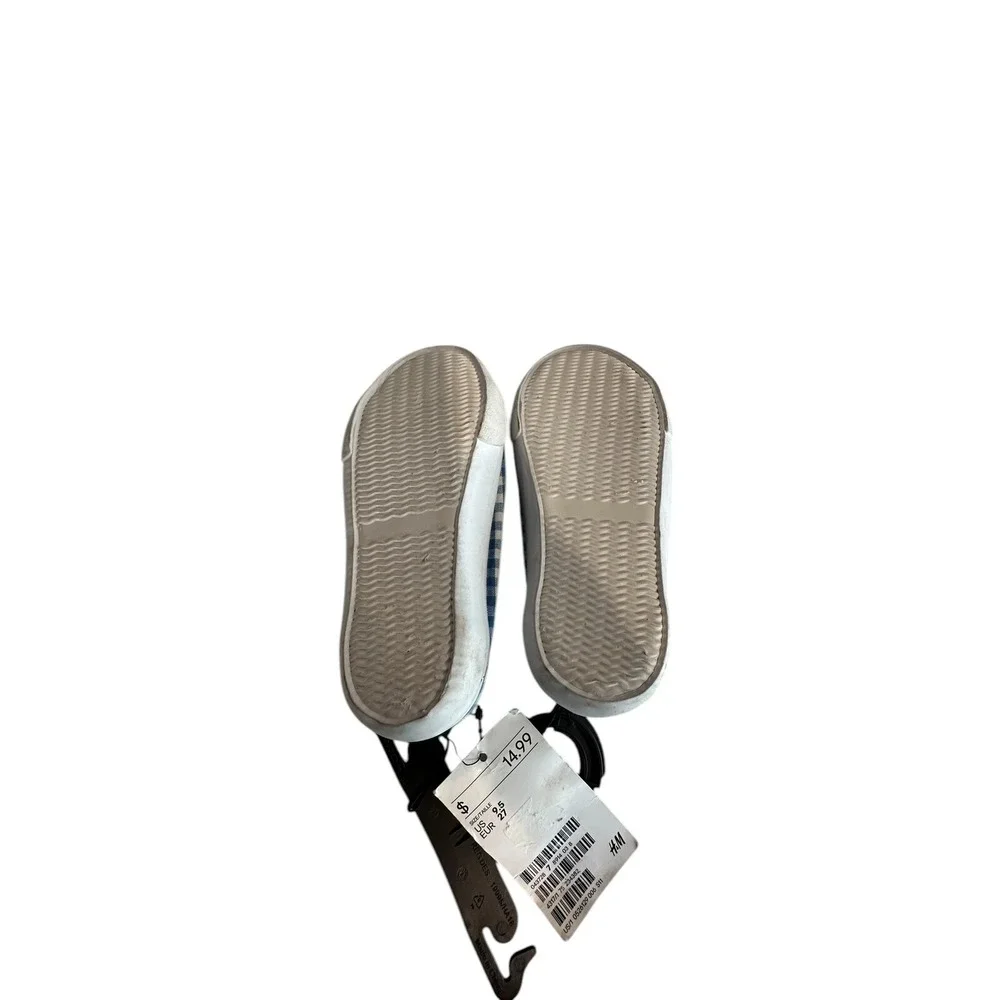 H&M Kids Girls Shoes Size 7 Flat Checkered Blue And White Brand New With‎ Tag